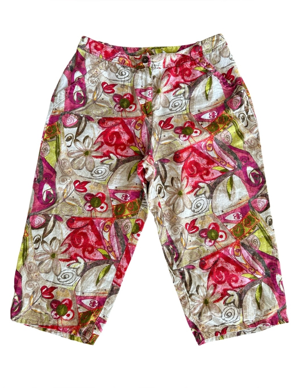 Chico's Linen Floral Wide Leg Capri Pants Size 2 (Women's 12)